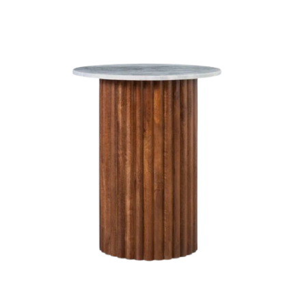 Samyog Living Grey Marble & Walnut Round Side Table