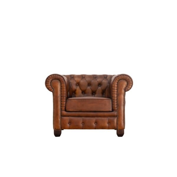 Chesterfield Traditional Genuine Antique Tan Leather One Seater Sofa
