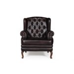 Chesterfield Traditional Dark Brown High Back One Seater Leather Sofa