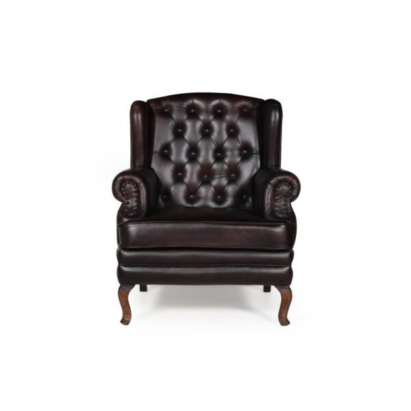 Chesterfield Traditional Dark Brown High Back One Seater Leather Sofa