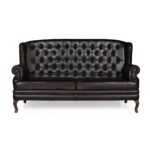 Chesterfield Traditional Dark Brown High Back Three Seater Leather Sofa