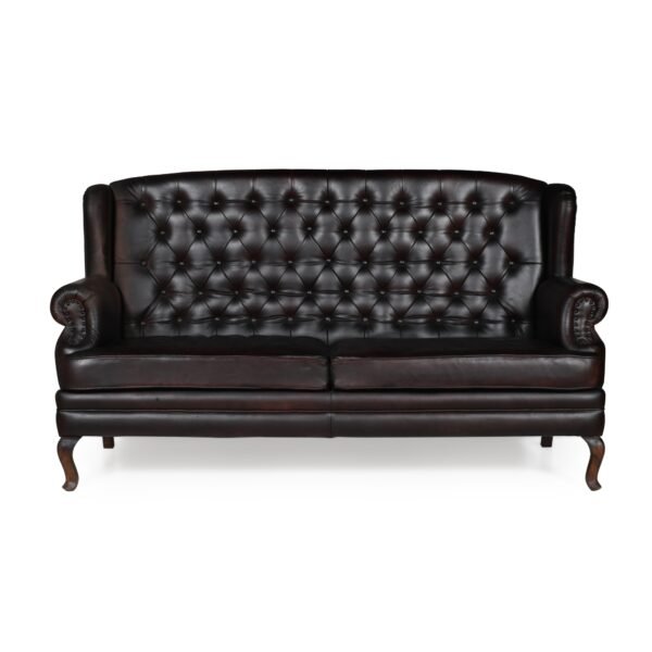 Chesterfield Traditional Dark Brown High Back Three Seater Leather Sofa