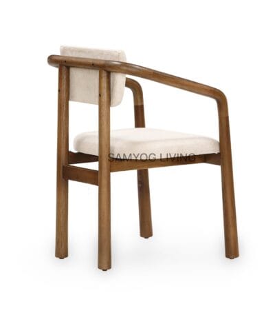 Side view of the Taki dining chair showing the padded backrest and oak frame