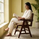 Chandigarh wooden dining chair in use beside a window