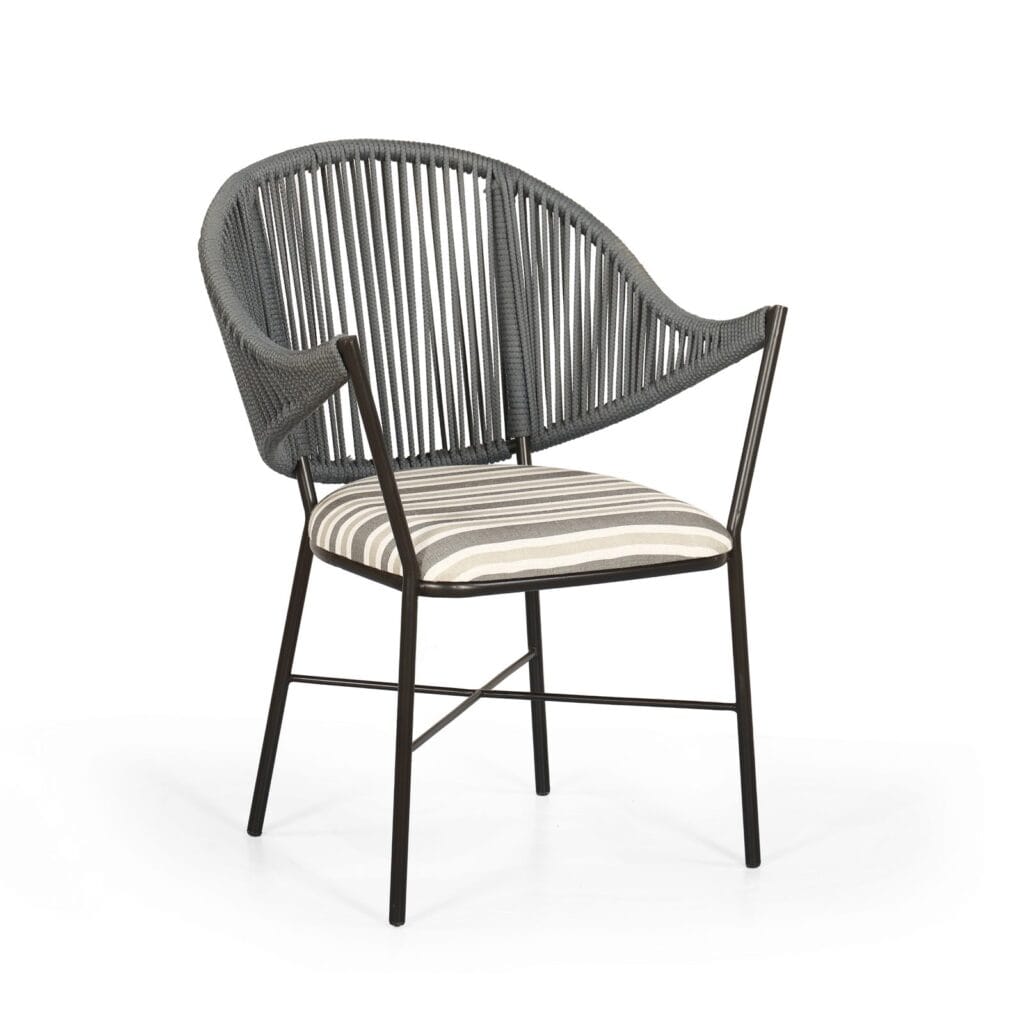 Curve outdoor chair with woven rope back and powder-coated metal frame by Samyog Living