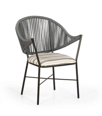Curve outdoor chair with woven rope back and powder-coated metal frame by Samyog Living