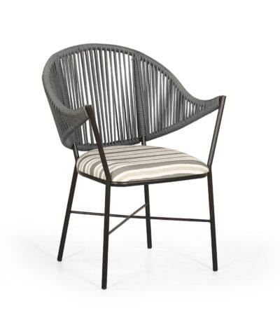Curve outdoor chair with woven rope back and powder-coated metal frame by Samyog Living