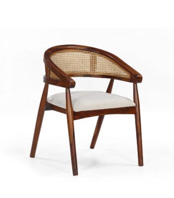 Derby wooden dining chair with cane back and upholstered seat by Samyog Living