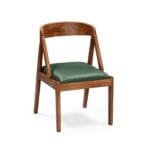 Ela wooden dining chair with green leather seat by Samyog Living