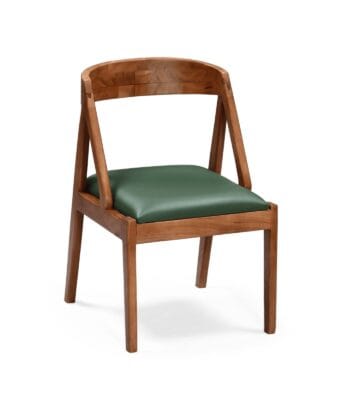 Ela wooden dining chair with green leather seat by Samyog Living
