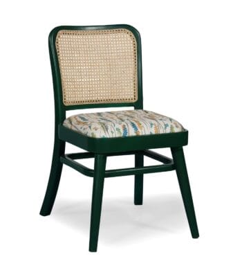 Goa wooden dining chair in green finish with cane back by Samyog Living