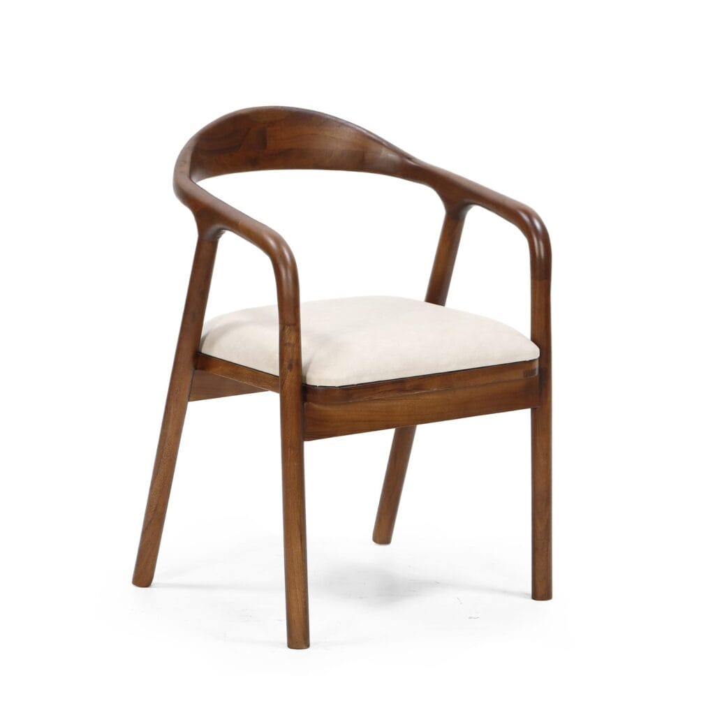 Neerja wooden dining chair with curved arms and upholstered seat by Samyog Living