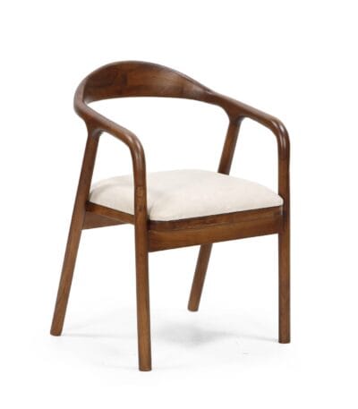 Neerja wooden dining chair with curved arms and upholstered seat by Samyog Living