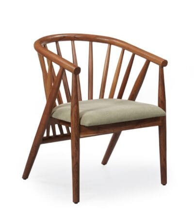 Pickle wooden dining chair with spindle back and upholstered seat by Samyog Living