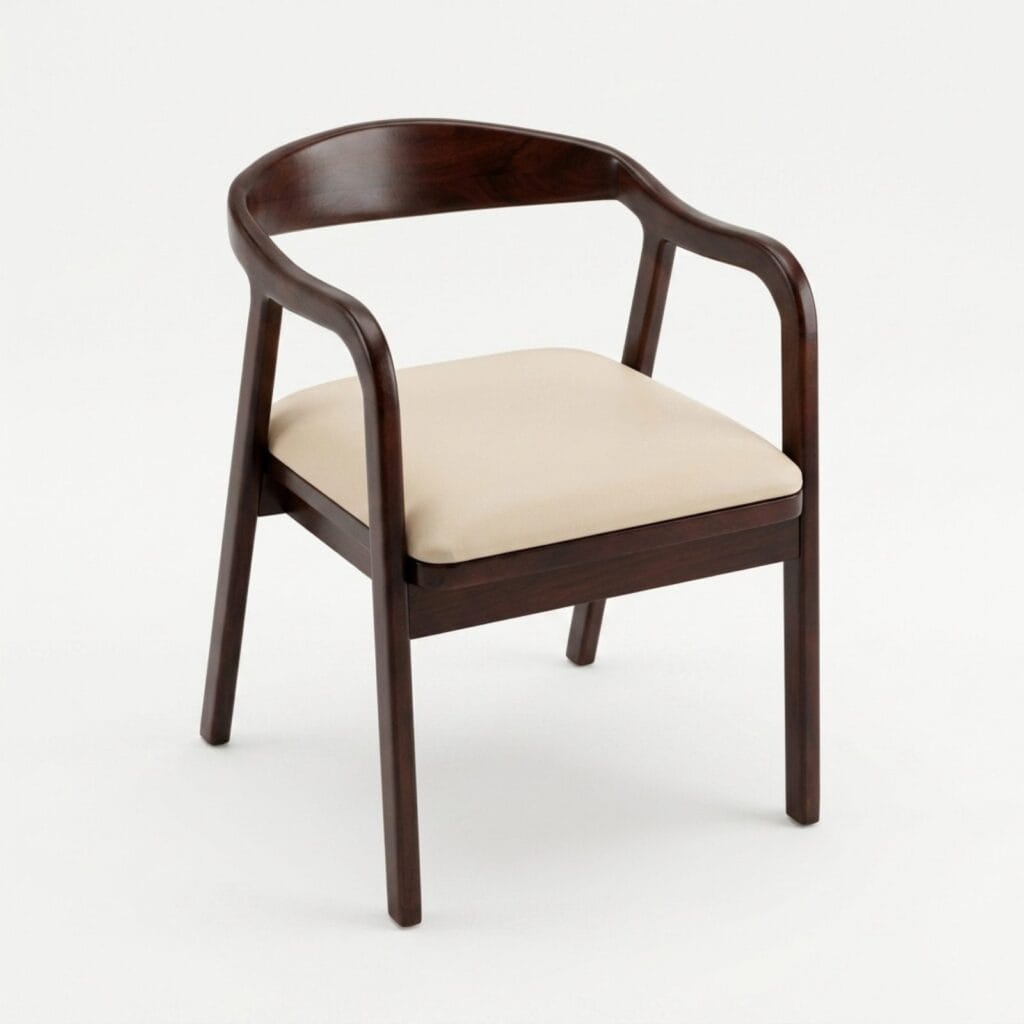 Rena wooden dining chair with curved arms and cream upholstered seat by Samyog Living