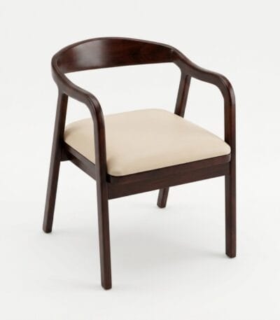 Rena wooden dining chair with curved arms and cream upholstered seat by Samyog Living