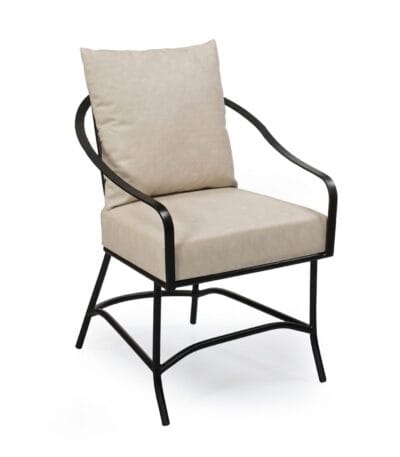 Ross outdoor arm chair with black metal frame and cream cushions by Samyog Living