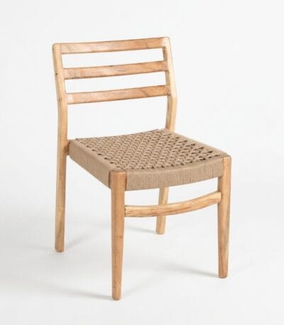 Sara wooden dining chair with woven rope seat by Samyog Living