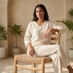 Guest seated on the Sara woven rope dining chair