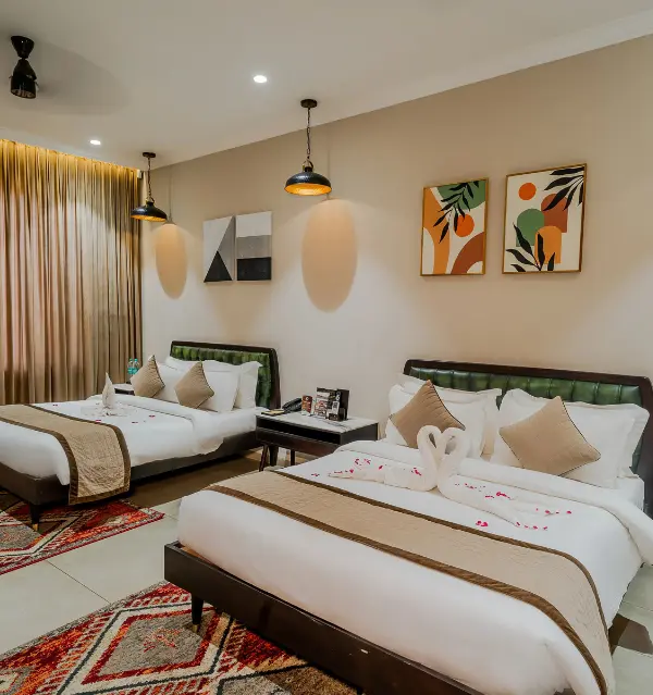 Completed Family Room with twin beds and coordinated resort furniture.