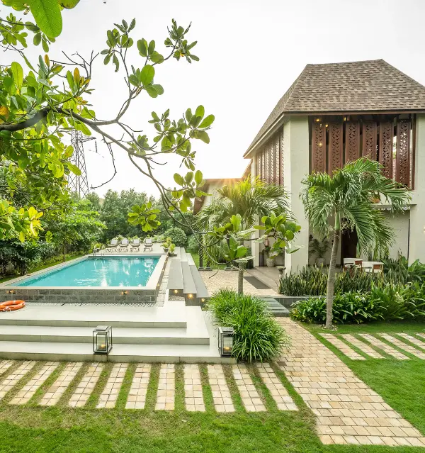Completed private villa and pool at Maira Resort in Nava Raipur.